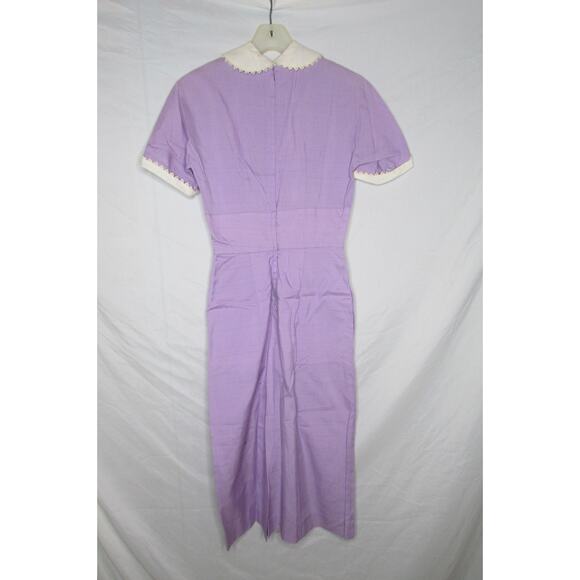 1960s Day Dress Juniors Size 11 Peter Pan Collar Pencil Skirt Lavender Vintage - Picture 3 of 10
